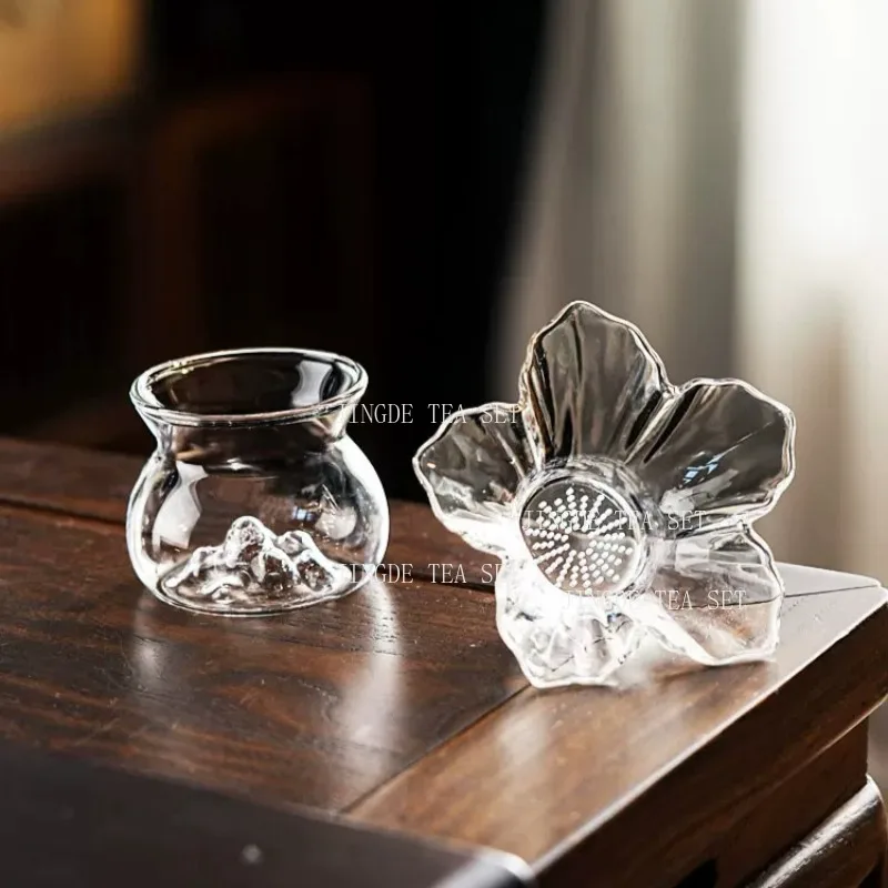 Glass Tea Strainer Set Tea Filter Transparent Flower Chinese Style Kungfu Tea Ceremony Accessories High-end Teaware