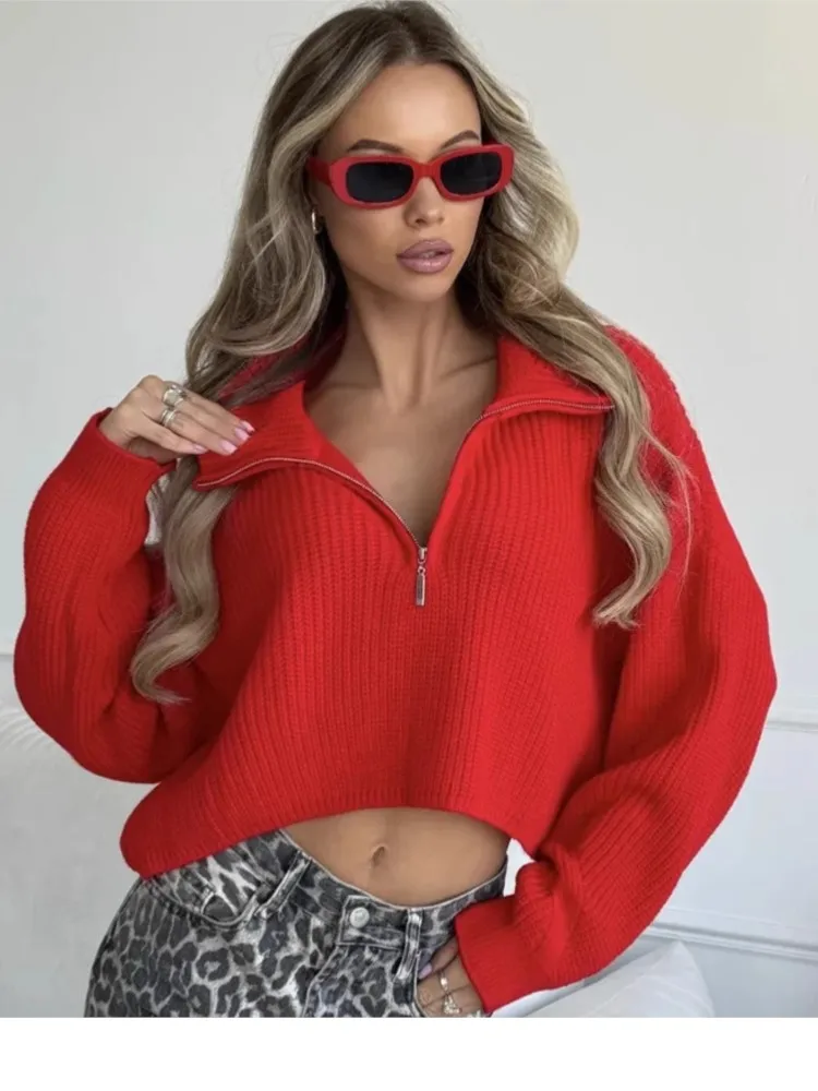 

Pullover Winter Clothes Woman Pull Femme All-match Loose Simple Style Sweater Half Zip Solid Color Long Sleeves Casual Commuting