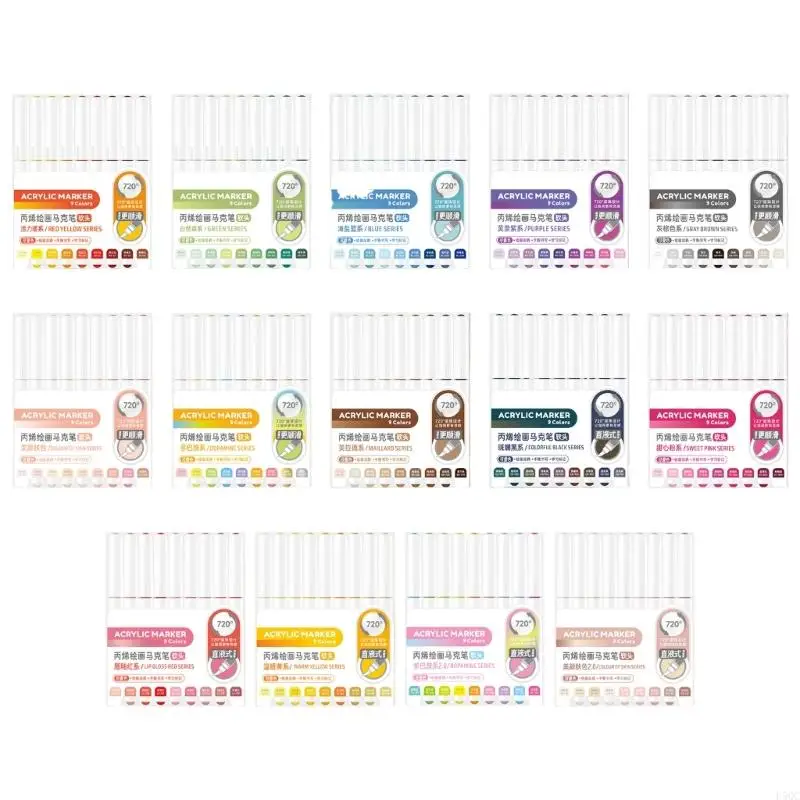 

9Pcs Liquid Acrylic Marker 9 Color Acrylic Paint Pen Brush Marker for Painting D5QC