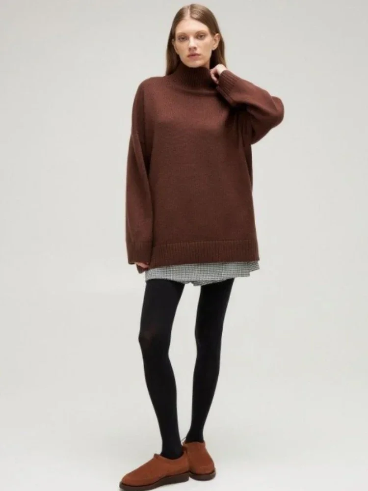 Winter Women\'s Turtleneck Oversize Sweater Pullover Female Vintage Jumper Solid Soft 2023 Blue Green Brown Warm Knitted Sweater