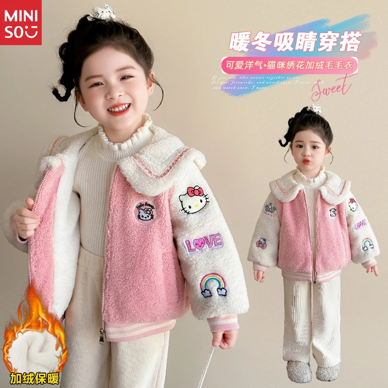 

2025 Girls Cat Embroidery Fuzzy Fleece Coat Winter Sweet Baby Cartoon Warm