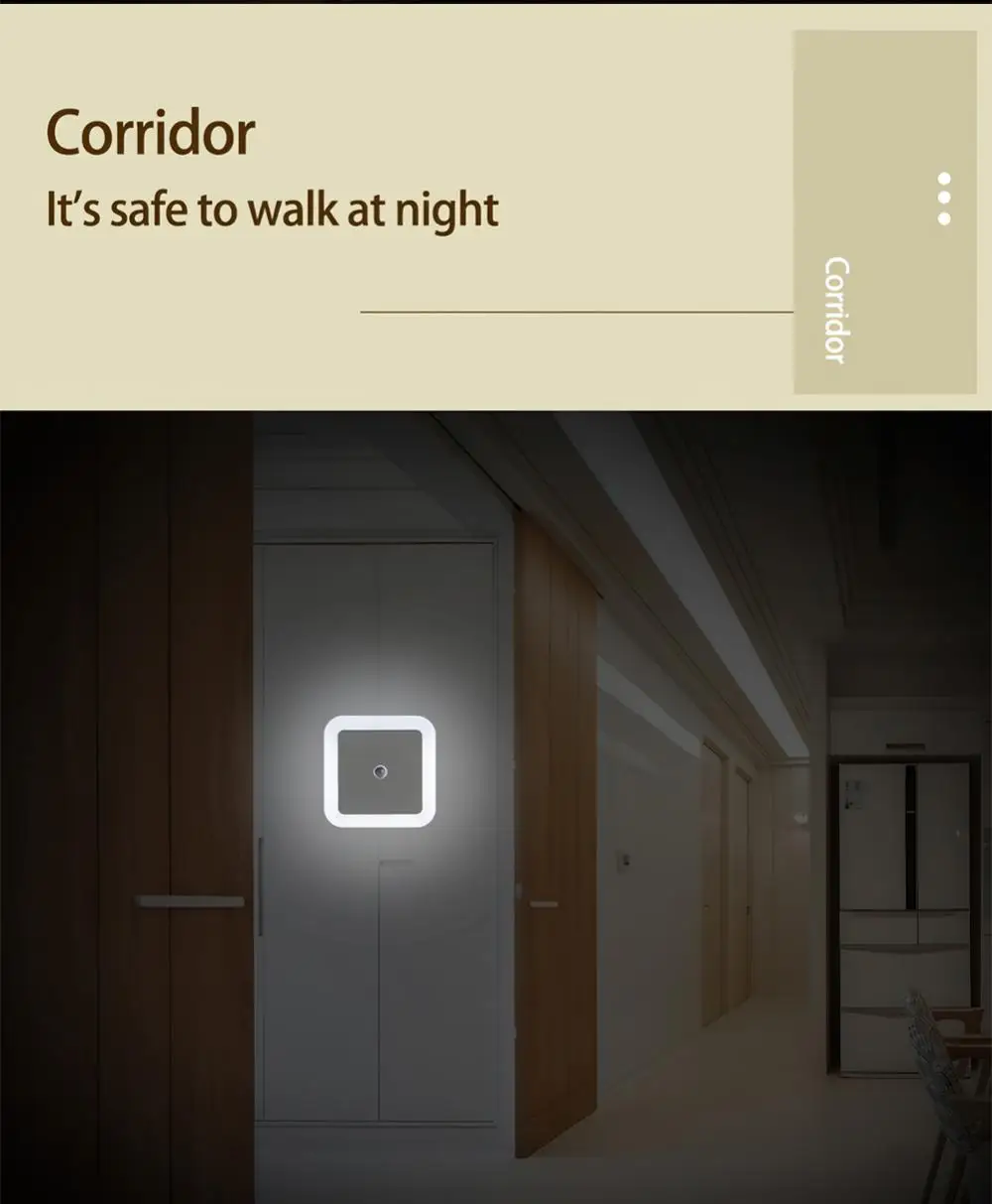 Smart Light Controlled Sensor LED Night Light EU UK US Plug Mini Wall Lights For Bedroom Hallway Corridors Stairs Bedside Lamp