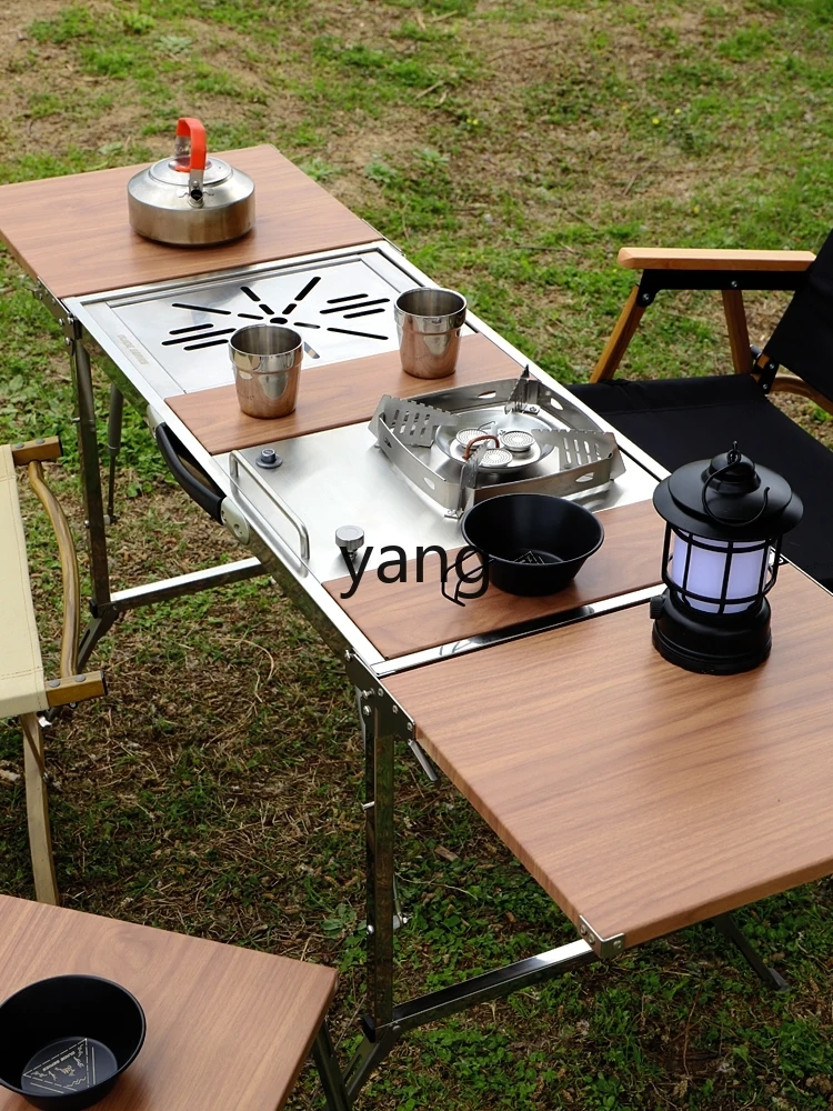 CX Outdoor Mobile Kitchen Stainless Steel Multi-Functional Folding Table Camping Tea Table