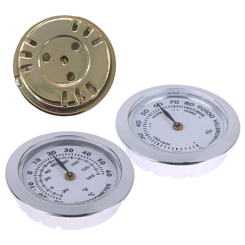 Direct Pin Embedded 37mm Pointer Thermometer Hygrometer Cigar Box Juggling Moisture-proof Box Mini Thermometer