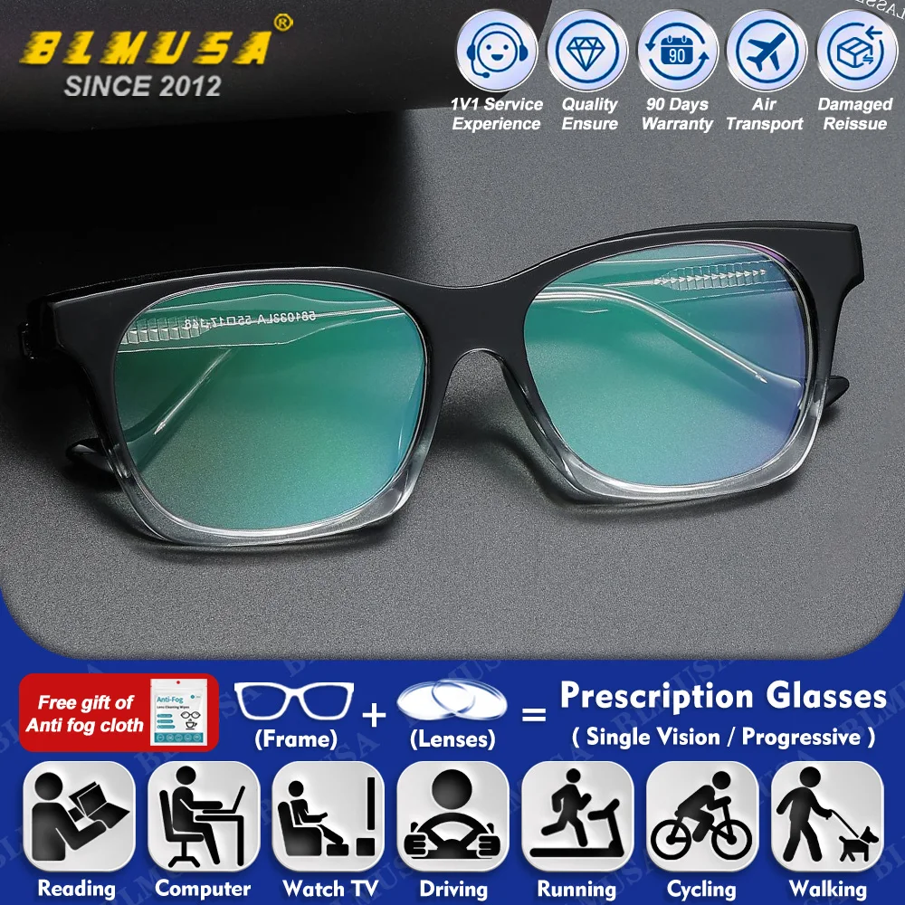 

BLMUSA (L) Classic Everyday Wear Square Frame Myopia Prescription Glasses Men Oversize Frame Anti Blue Light Progressive Eyeware