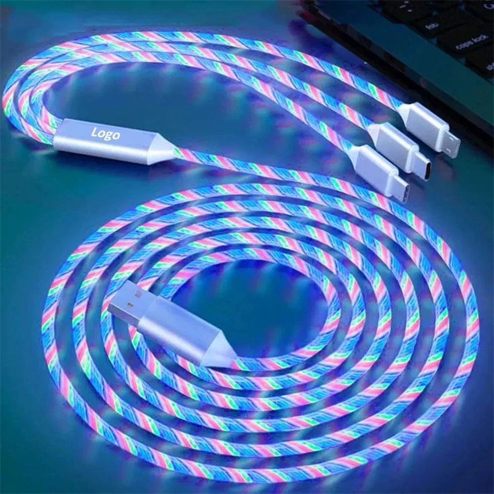 NNBILI Glowing LED Light USB 3 IN 1 cable Phone Fast Charging Charger Luminous Type C Cable For Xiaomi iPhone Phone Accessories