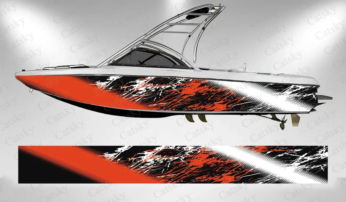 

Брызгиватель чернил, абстрактные геометрические фигуры, наклейка для обертывания лодки, виниловая лодка для мультяшной палубы, лодка, рыболовная платформа, наклейка, наклейка