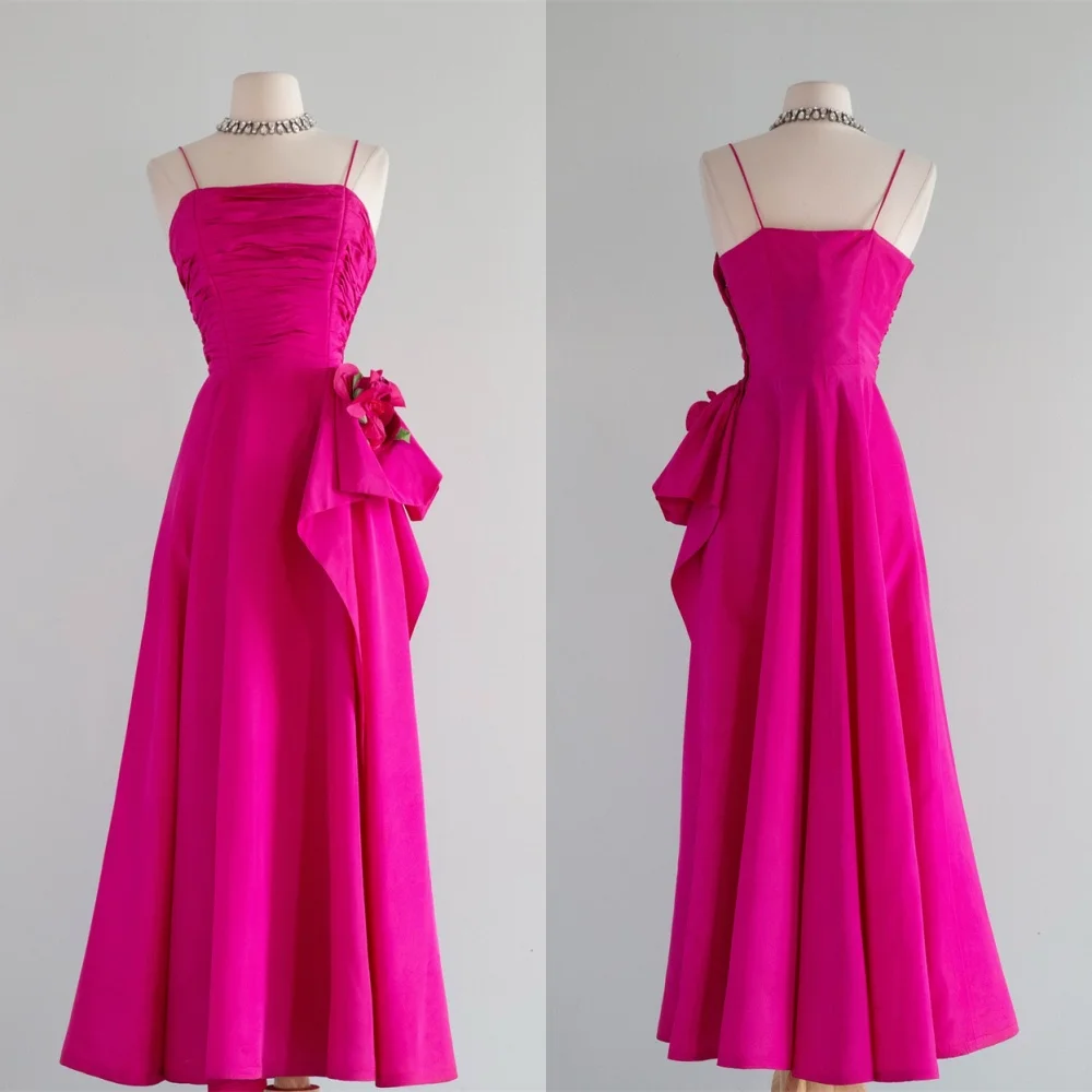 

Customized Exquisite Rose red Jersey Evening Dress Temperament Strapless Sleeveless Flowers Tiered Bespoke Occasion Gowns