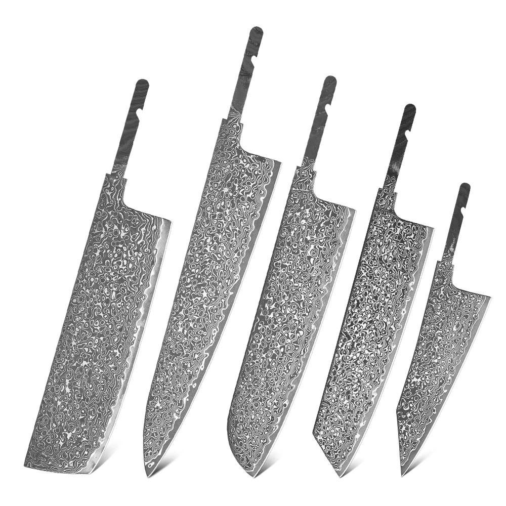 Turwho 1-5pcs DIY Kochmesser Kiritsuke Nakiri Utility Küchenmesser Set DIY Damaskus Stahl VG10 Klinge halbfertige Messer Rohling
