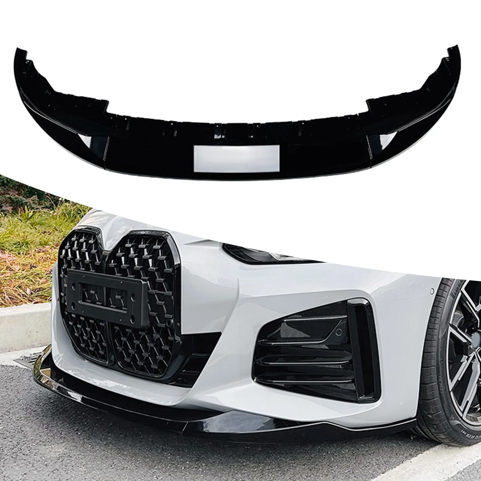 مصدات أمامية للسيارة ذات مظهر كربوني سبويلر أسود لامع لسيارات BMW 4 Series G26 M Sport M440i i4 M50 Gran Coupe 2020-2024