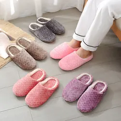 Vrouwen Indoor Slippers Dikker Warme Pluche Thuis Schoenen Herfst Winter Schoenen Huis Vlakke Vloer Slipper Zachte Stille Slides Voor Slaapkamer