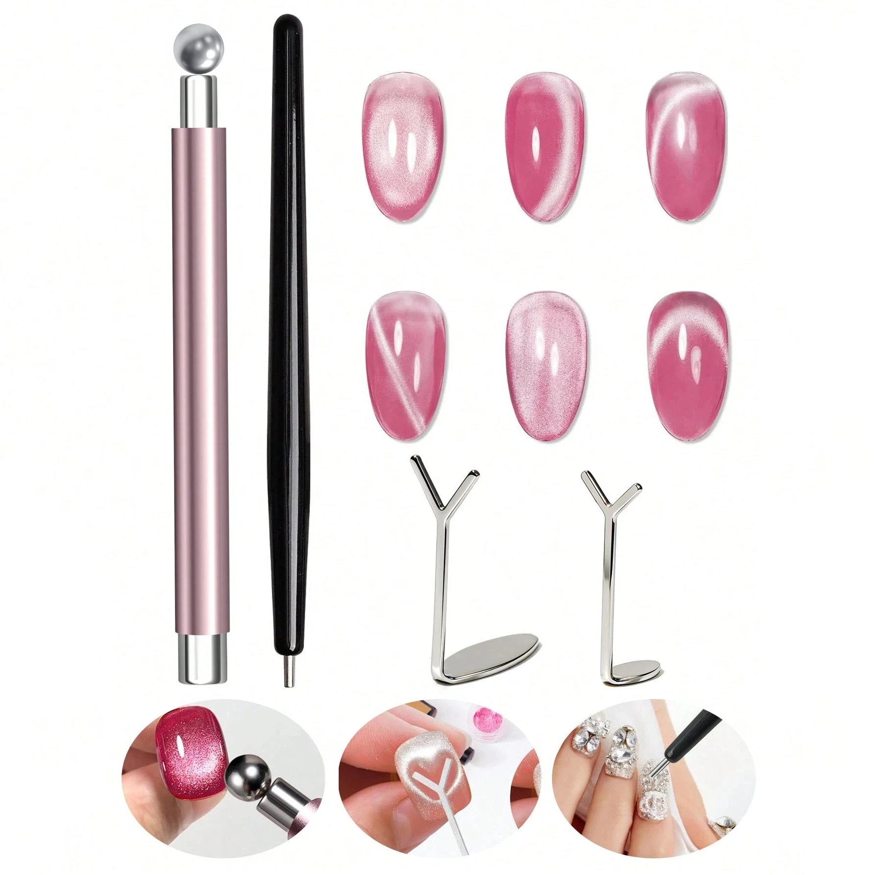 4/7 stuks Cat Eye magneetset met Y-vormig ijzer voor hartvormig Cat Eye-effect, magnetisch ontwerp, multifunctionele DIY nagelgereedschap benodigdheden - afbeelding 1
