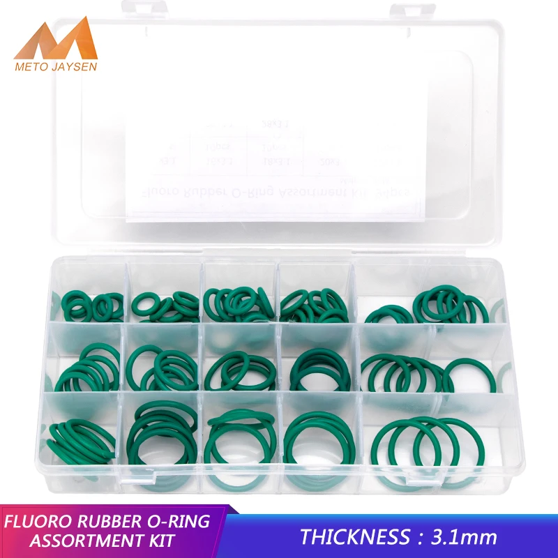 

94PCS Fluorine Rubber FKM High Pressure Sealing O-rings Green Seal Gasket Replacements Kit 15 Big Sizes OD 15-35mm CS3.1mm FQ032