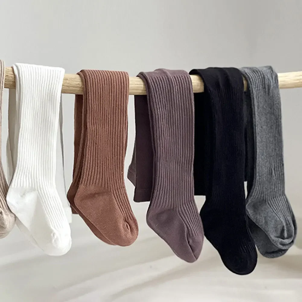 1개 어린이 니트 레깅스 타이츠 컬러 베이비 유아용 롱 삭스 소녀용 신축성 있는 세로 줄무늬 솔리드 팬티호스