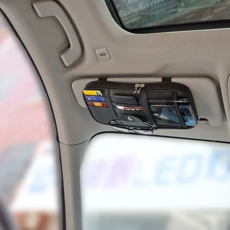 1-teiliger Auto-Sonnenblenden-Organizer, Sonnenbrillenhalter mit Reißverschlusstasche für Auto, LKW, SUV, Auto-Innenzubehör