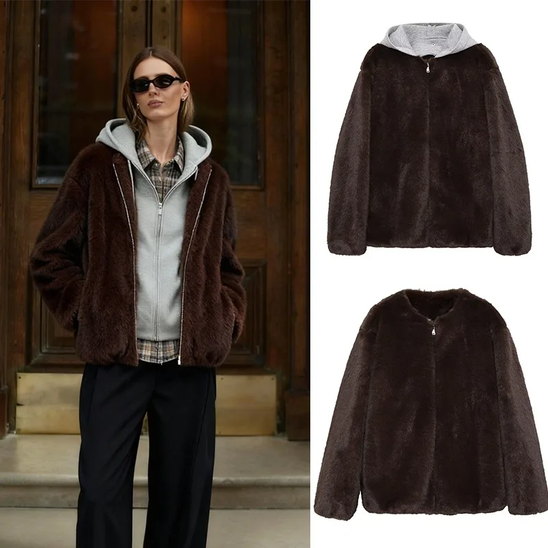 

CharmCant detachable Hooded Fur Coat for Women 2025 Winter New in Elegant Top Fluffy Cardiga Hot Outerwears Jackets Female Furs
