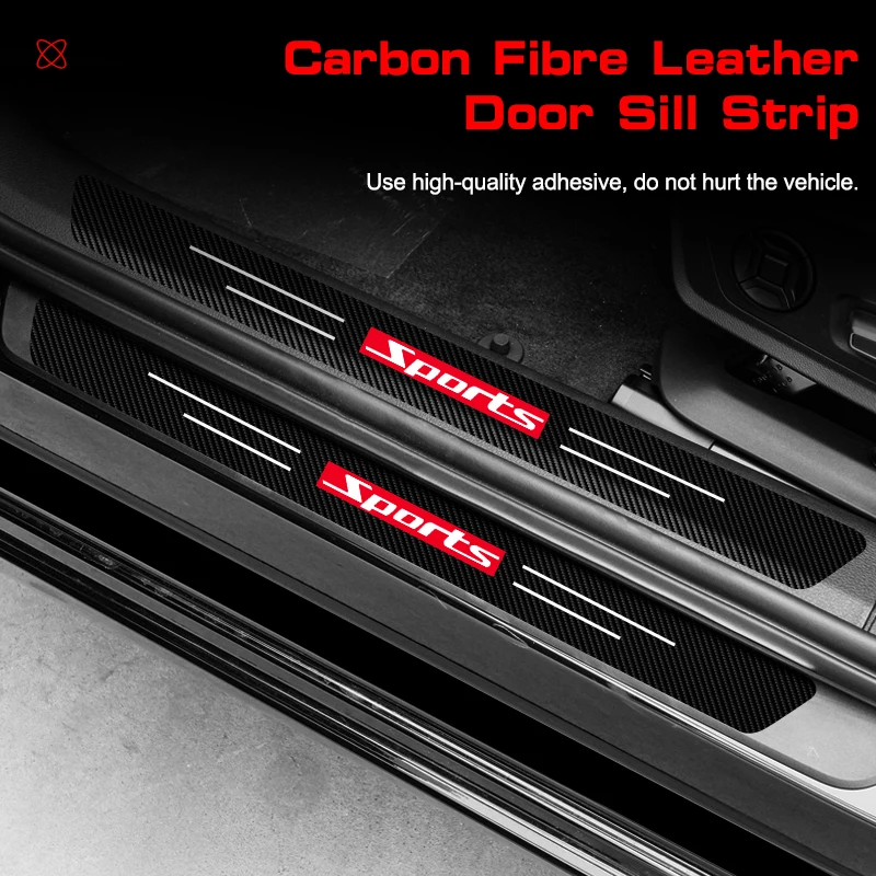 1/4/5Pcs Carbon Fiber Car Door Sill Protector Welcome Pedal Decoration Leather Stickers Anti-collision Protector Accessories