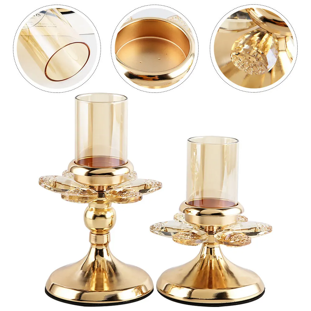 

2Pcs Crystal Candleholder Decorative Glass Candlestick for Home Party Wedding Desktop Ornaments Alloy Holders