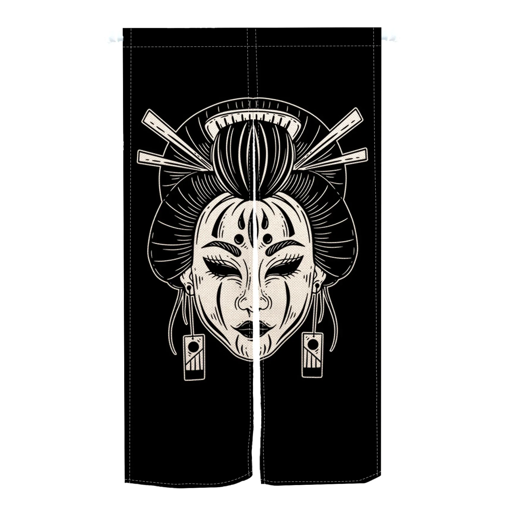 Horror Japanese Geisha Girl with Devil Mask Door Curtain Kitchen Bedroom Izakaya Porch Doorway Entrance Partition Half Curtain