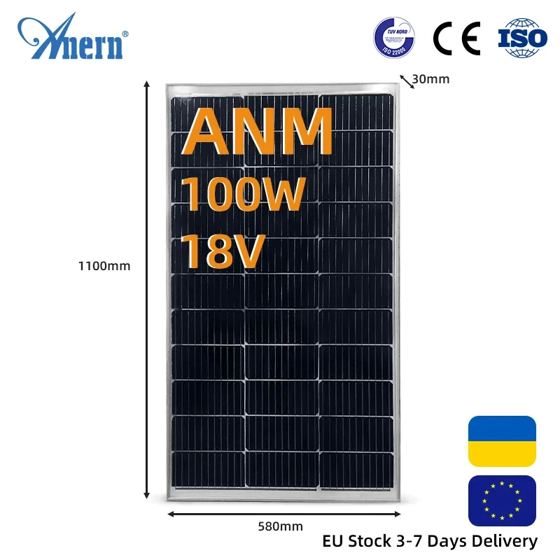 

Monocrystalline Glass Solar Panel 100W 18V Photovoltaic Panel Solar Cell Solar Home System 12V 24V Battery Charging