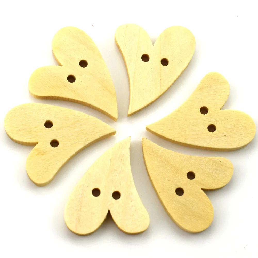 50PCS 20x25mm Wholesale Natural Wooden Buttons Heart Shape Scrapbooking Sewing Accessories DIY Craft 2-Holes Wood Button