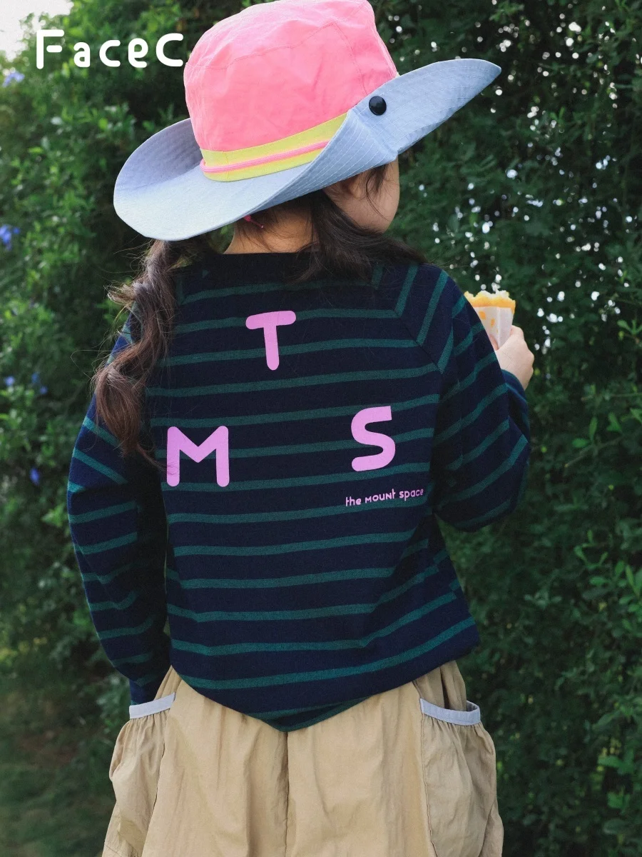 Loose Fit Striped T-Shirt for Girls Outdoor Camping Style Base Layer Top Spring Autumn New Arrival FaceC Brand Cotton Blend