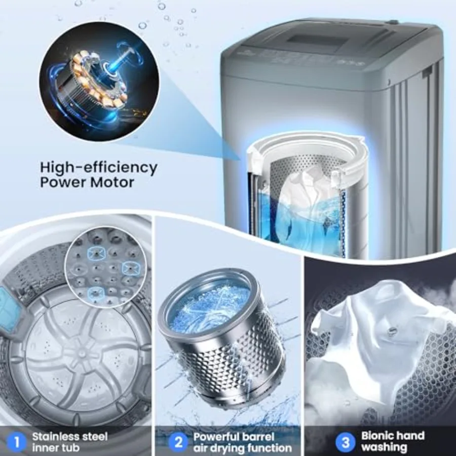 غسالة محمولة مدمجة بوزن 17.8 رطل أوتوماتيكية بالكامل مع شاشة LED و10 برامج غسيل و8 مستويات مائية بسعة 2.4 قدم مكعب