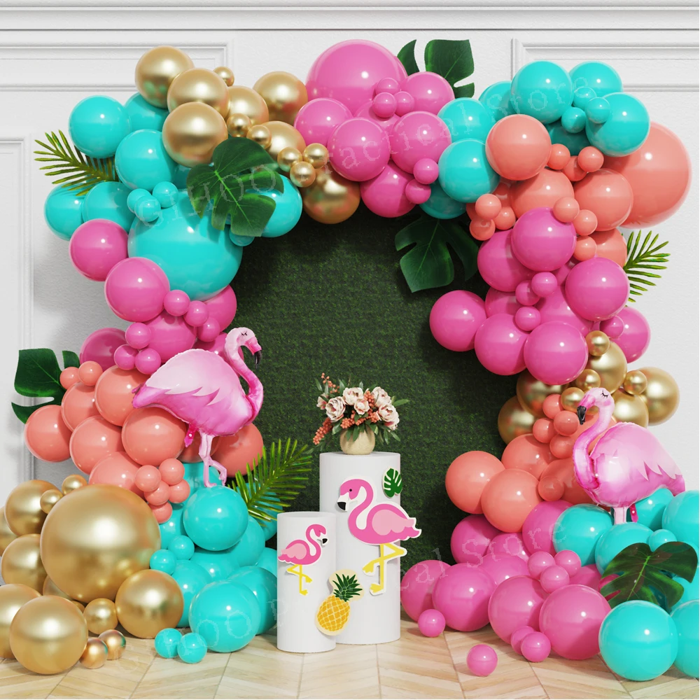 

1Set New Tropical Hawaiian Flamingo Balloon Garland Arch Kit Luau Aloha Summer Birthday Party Decorations Baby Shower Air Globos