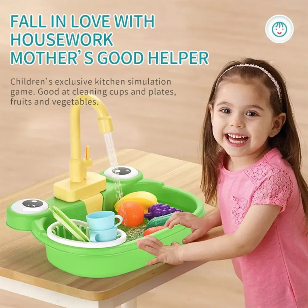 Play House Toys Pretend Play Electric Water Out Children's Kitchen Wash Basin Sink Kids Kitchen Set Toy For Boys Girls Kids Gift