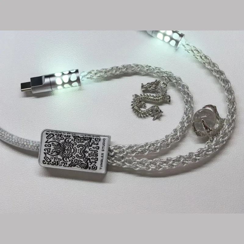 Silver Dragon Theme Aviation Plug Cable Customized 8K Return Rate One To Two USB-C 1.6m Mechanical/Magnetic Keyboard Accessories