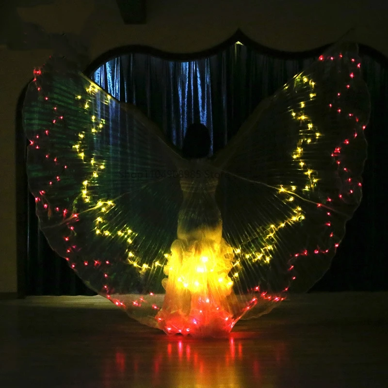 1008 peças leds dança do ventre led asas isis mudar 36 cores diferentes asas de dança do ventre com saco de varas ajustáveis