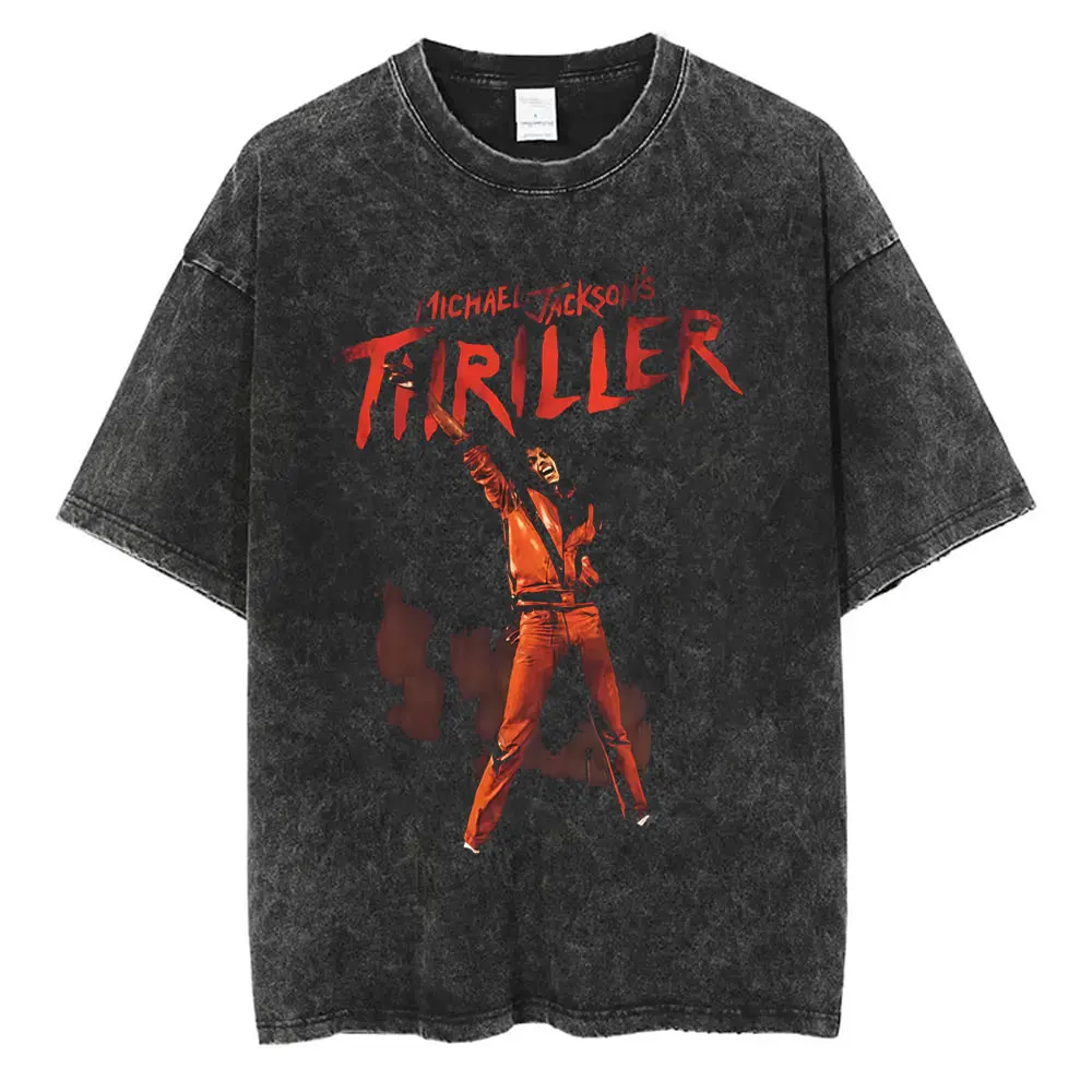 Washed Vintage Michael Jackson Face Graphic T-shirt Men Women Classic Retro Gothic Rock T Shirts Male Hip Hop Oversized T-shirts