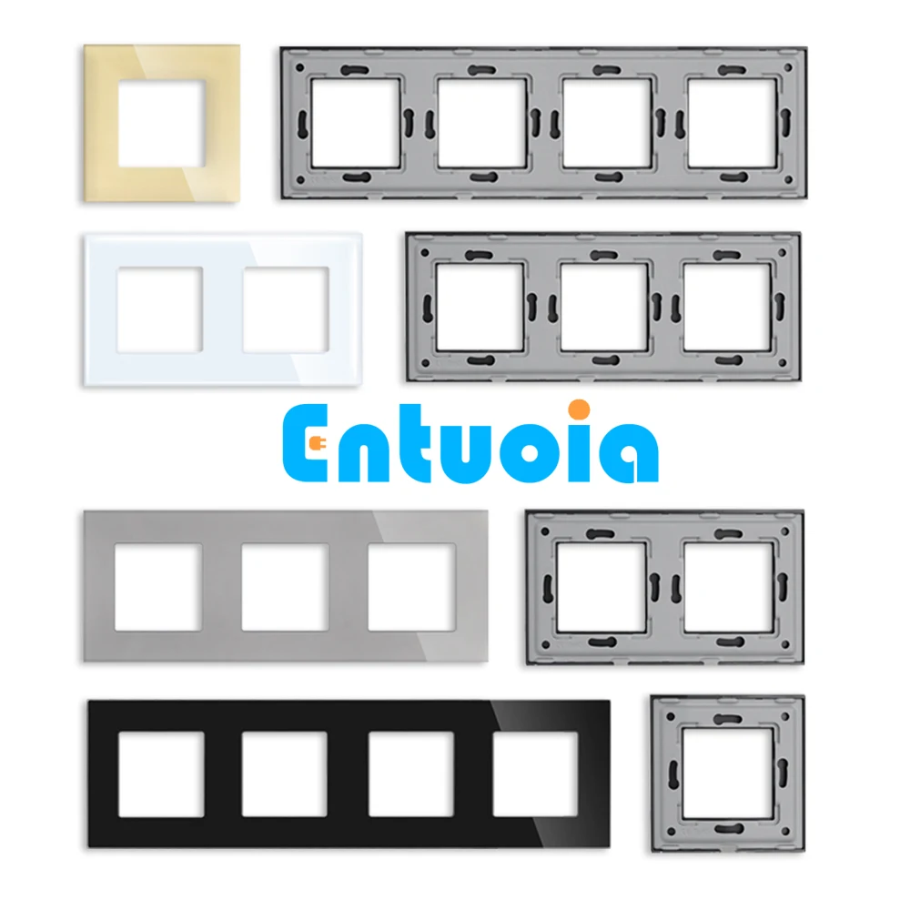 ENTUOIA EU UK RU DIY Parts Crystal Glass Panel For Wall Socket Touch Switch Only Panel With Metal Frame Black White Glod Grey