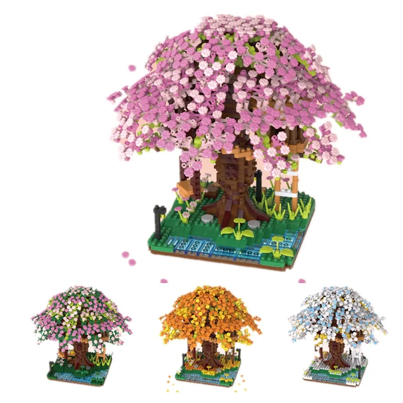 Mini Blocks Beautiful DIY Architecture Pink Flower House Cherry Sakura Building Bricks Adult Toys Birthday Gift Girl Present