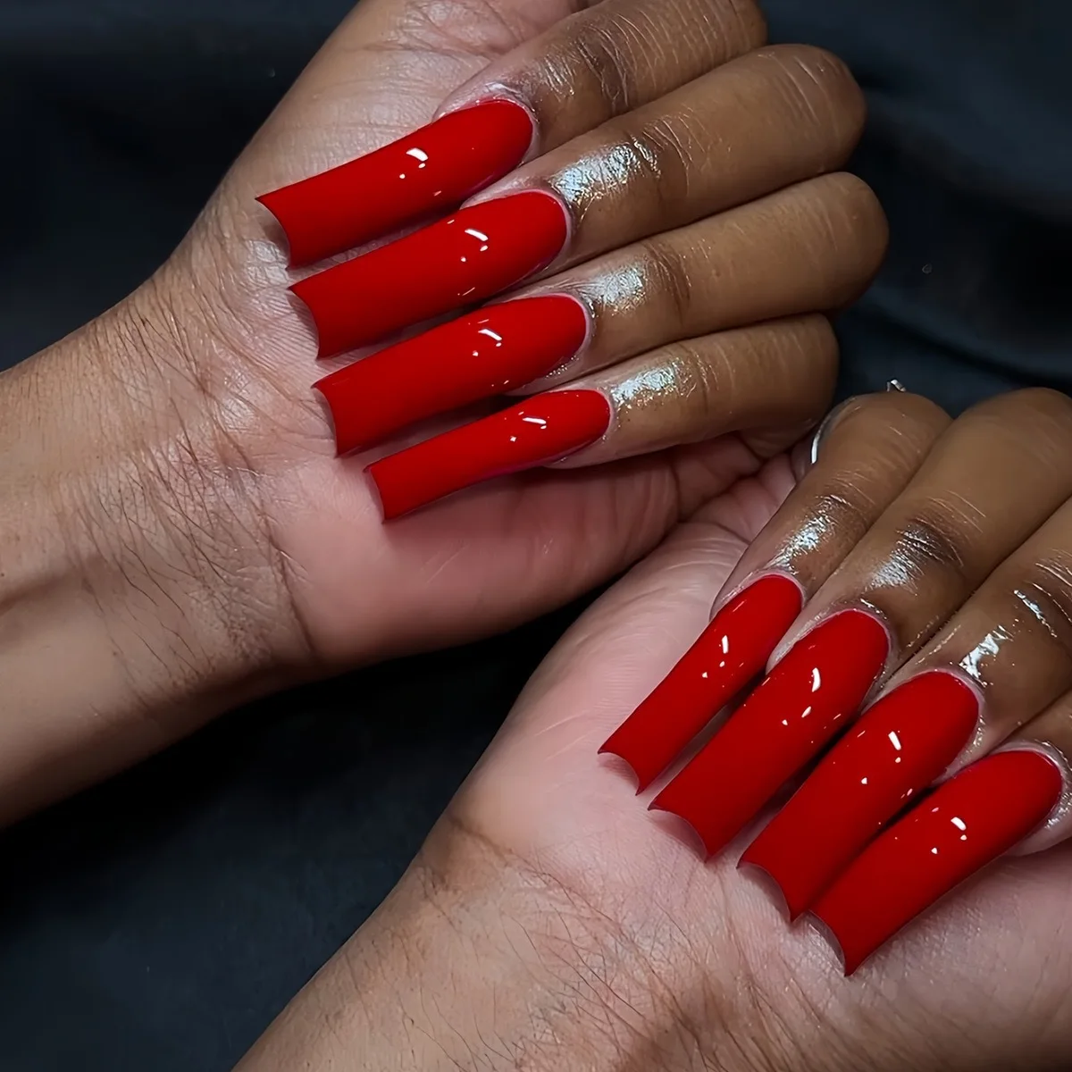 

20pcs Curved Square False Nails Set Finished Acrylic Red Simple Solid Color Long Press on Fake Nail Tips Woman Wearable Manicure