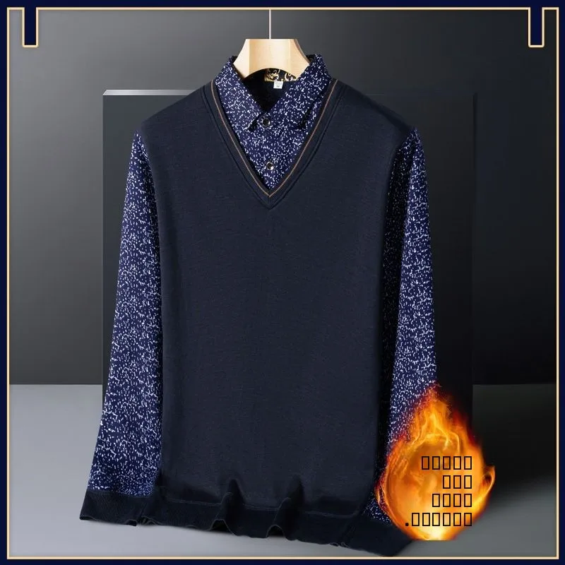 

Thiened Inteated Fce вязаный воротник с цветочным принтом одежда для папы мужской искусственный двухсекционный свитер базовый слой летнее тепло