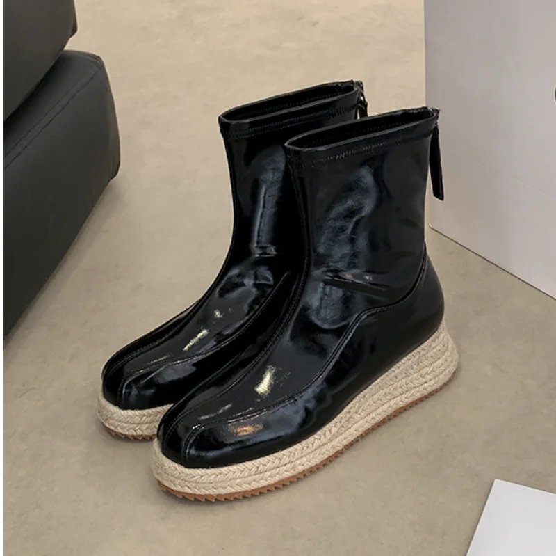 AIYKAZYSDL Fashion Weave Straw Hemp Rope Boots Low Flat Platform Wedge Heel Ridding Bootie Shoes Streetwear For Women 2026