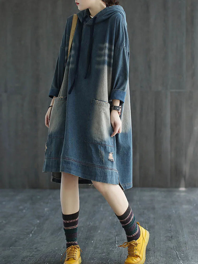 Max LuLu 2022 Korean Designer Ladies Autumn Ripped Denim Dresses Womens Casual Vintage Dress Hooded Elegant Sexy Luxury Vestidos