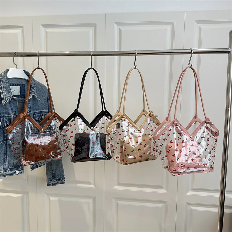 

New Transparent Shoulder Bag Fashion High Quality 2-piece Jelly Handbag PVC Versatile Multi Functional Girl Shopping Storage Bag