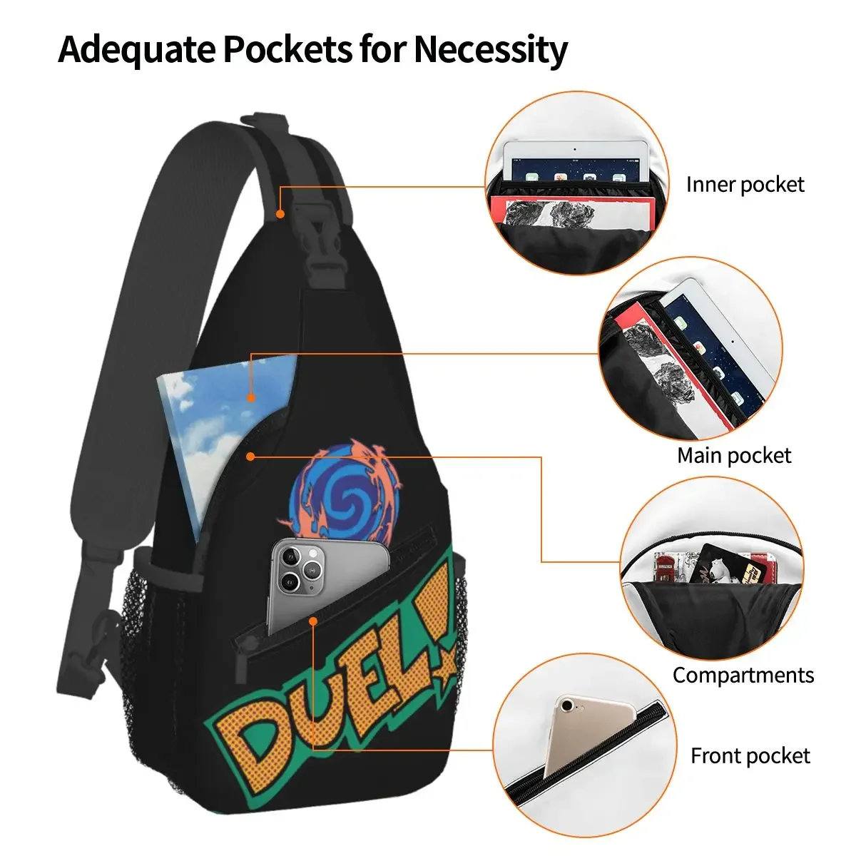 Blue Eyes White Dragon Polymerization Small Sling Bags Chest Crossbody Shoulder Backpack Sports Daypacks Yu-Gi-Oh! Pattern Pack