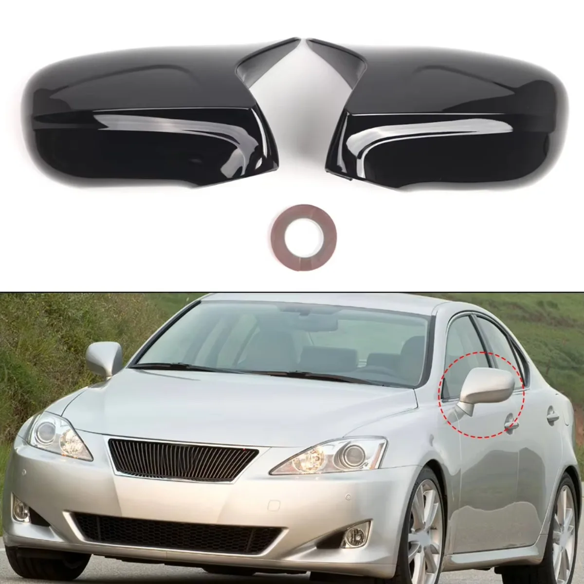 Black ABS Side Mirror Cover for Lexus IS250 IS350 ES350 LS460 LS600h 2006-2012 LHD Left Right Pair 8794A53411A0 8791A53411A0