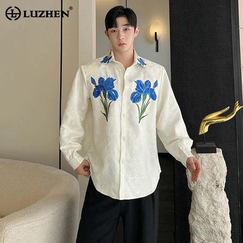 LUZHEN Printed Shirt Design Sleeve Embroidered Stylish Niche Long 2025 Original New Fashion Elegant Handsome Men Blouses JY8299