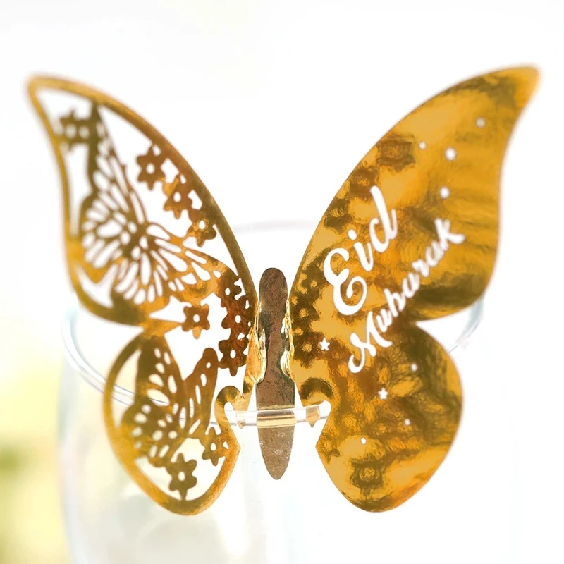 20Pcs Butterfly Cup Cards Eid Mubarak Hollow Butterflies Paper Name Place Seats Card Ramadan Kareem Party Decoration Supplies