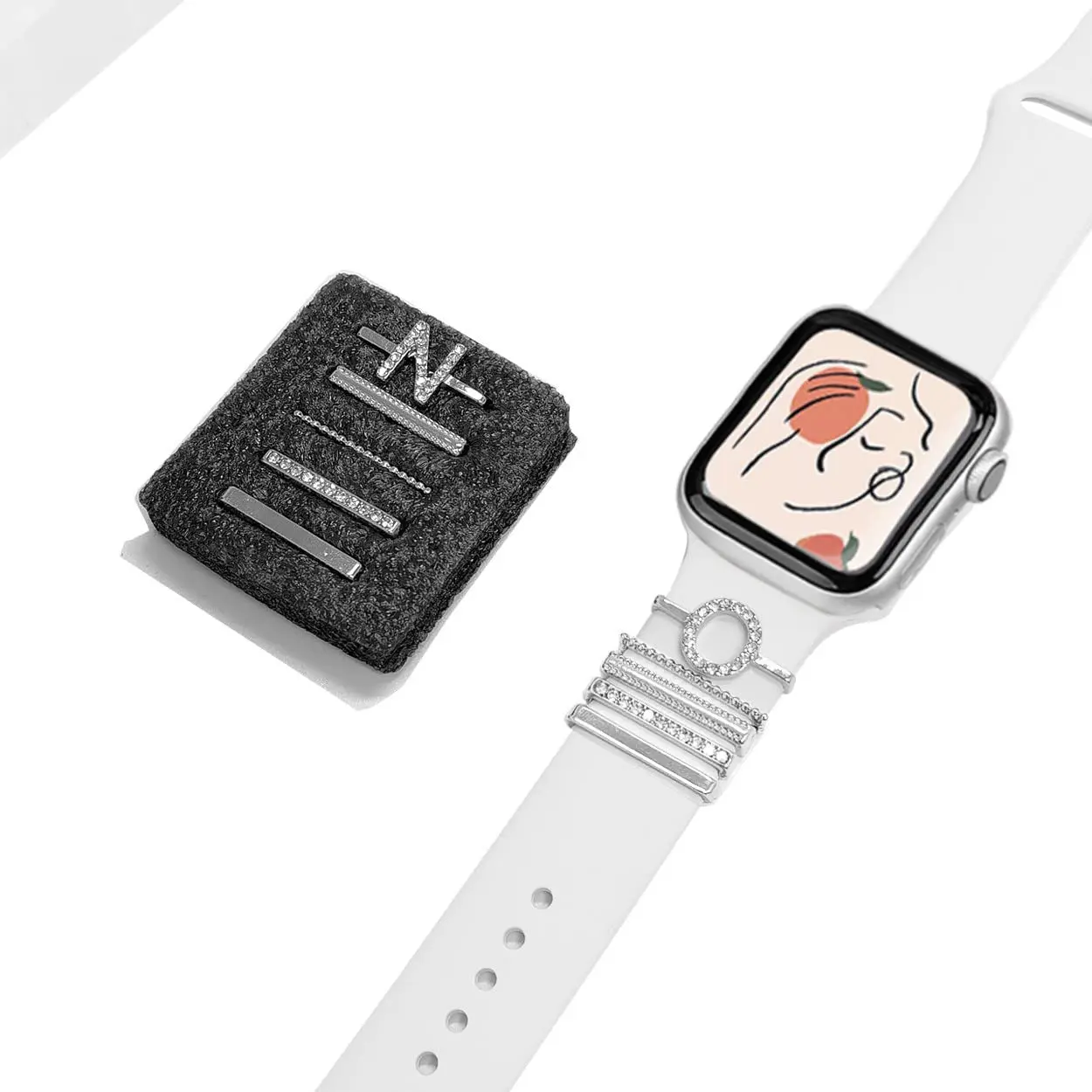 5 قطعة مجموعة حلقات حلقة الزخرفية لساعة أبل الفرقة سحر الترا سلسلة 9 8 7 6 5 4 ، رسائل معدنية الماس سحر الملحقات #5