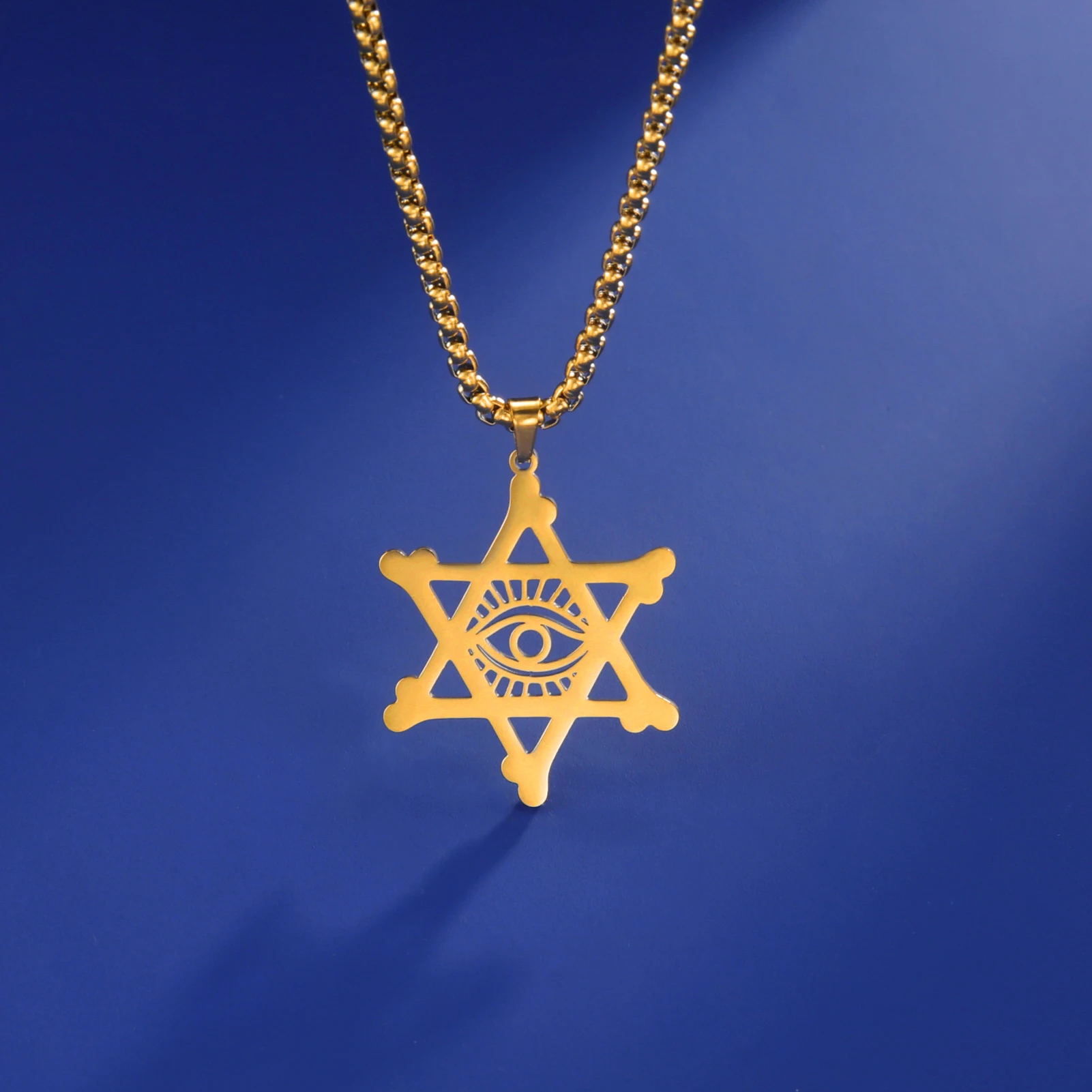 Star of David Necklace for Men Stainless Steel Devil Demon Eye of God Evil Eye Hexagram Pendants Vintage Jewish Jewelry