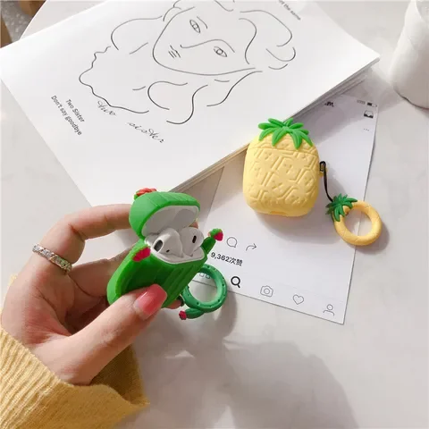 

3D Kawaii Cactus Earphone Case for Airpods 2 Case Silicone Case Cover for Airpods Case Keychain Key Ring Earphone Accessories