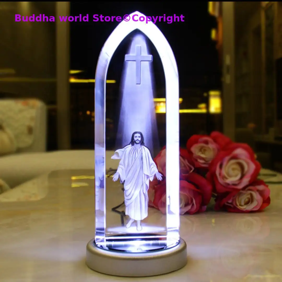 

22cm large # Christianity Catholicism family effective blessing The Advent of Christ Jesus God statue crystal cross Ornament