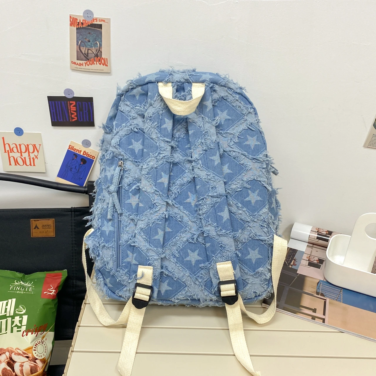 Mochilas vaqueras de estilo americano para mujer, bolsos de lona de gran capacidad, bolsos escolares de tela con estrellas, bolsos de algodón para