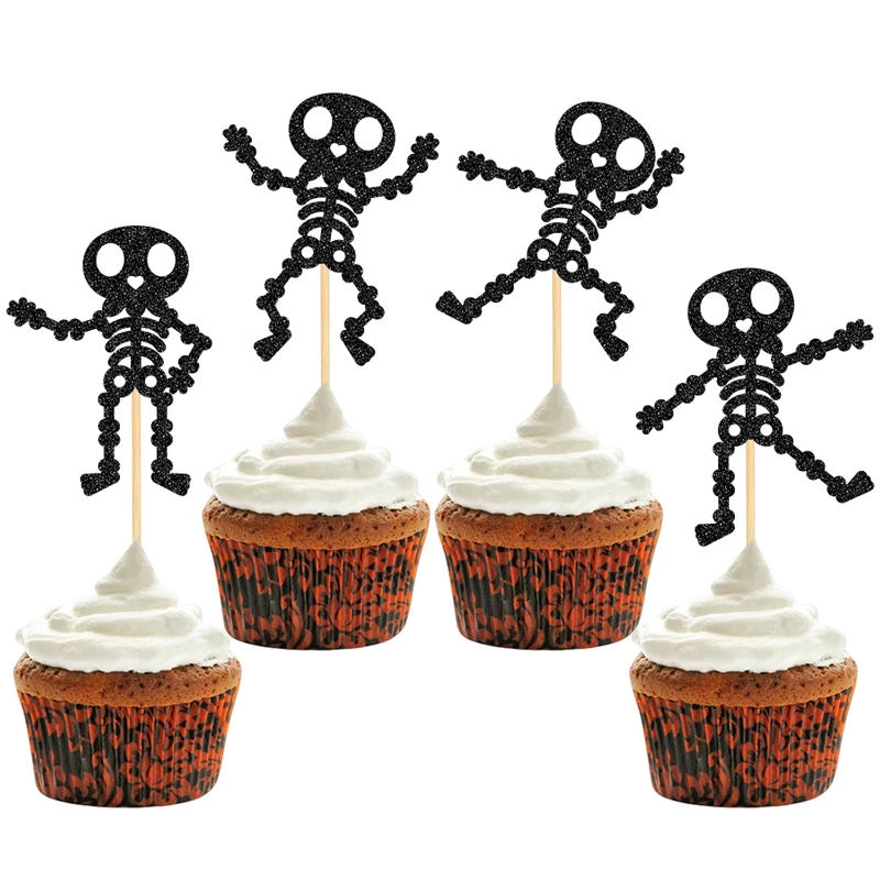 YOMDID 24 Stück Halloween-Totenkopf-Kuchenaufsätze, Totenkopf-Tanz-Cupcake-Picks, Happy Halloween Skull Day Of The Dead, Geburtstagsdekorationen – Detail 7