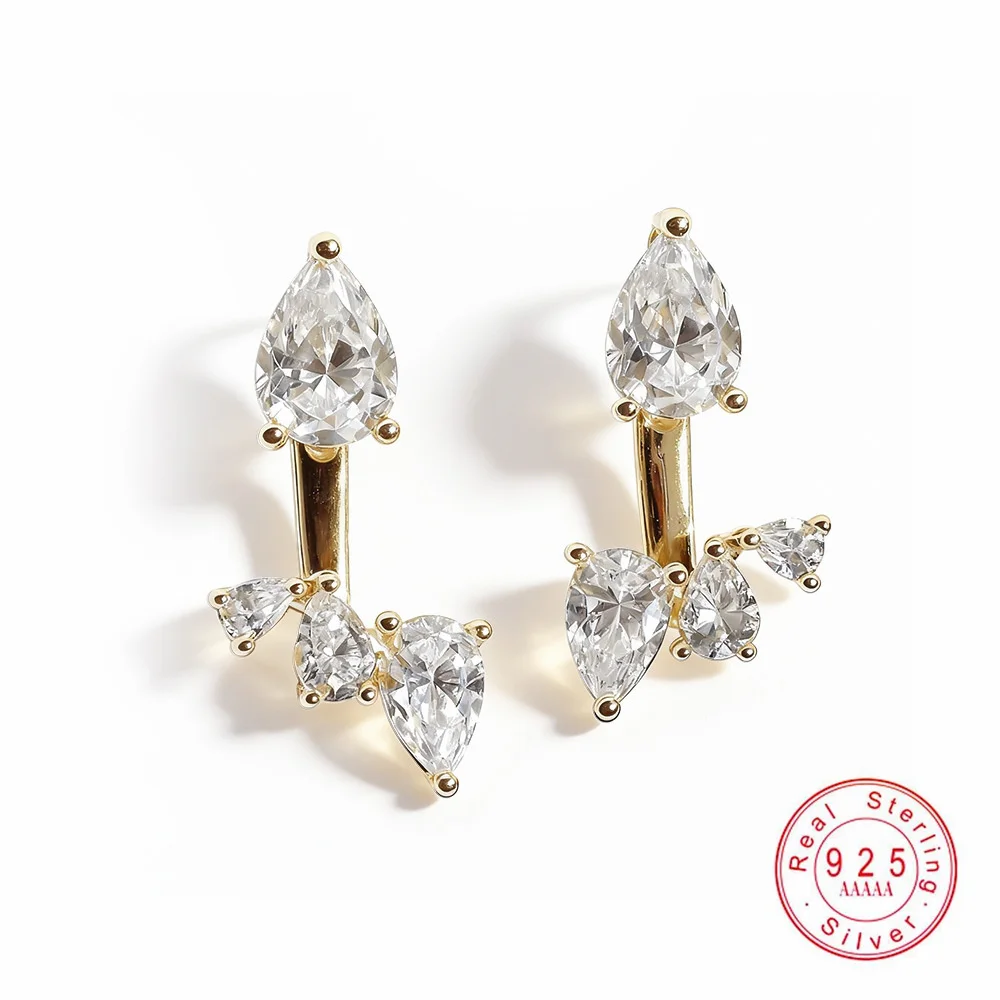 

Multi-Stone Teardrop Moissanite Earrings - 925 Sterling Silver Plated 18K Gold Dangle Earrings for Women Luxury Sparkling Jewelr